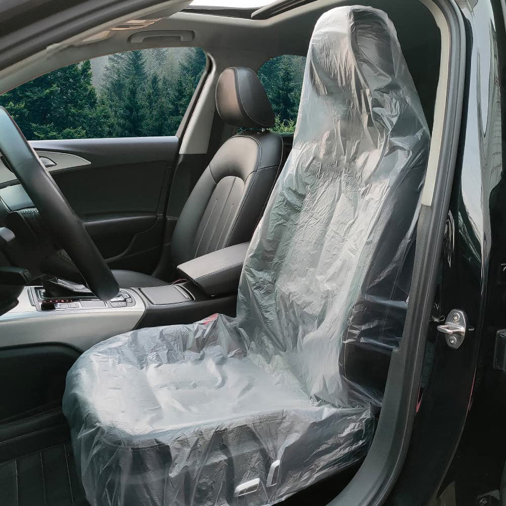 ICWEIMEI 100-pack disposable seat covers protect car interiors during travel.
