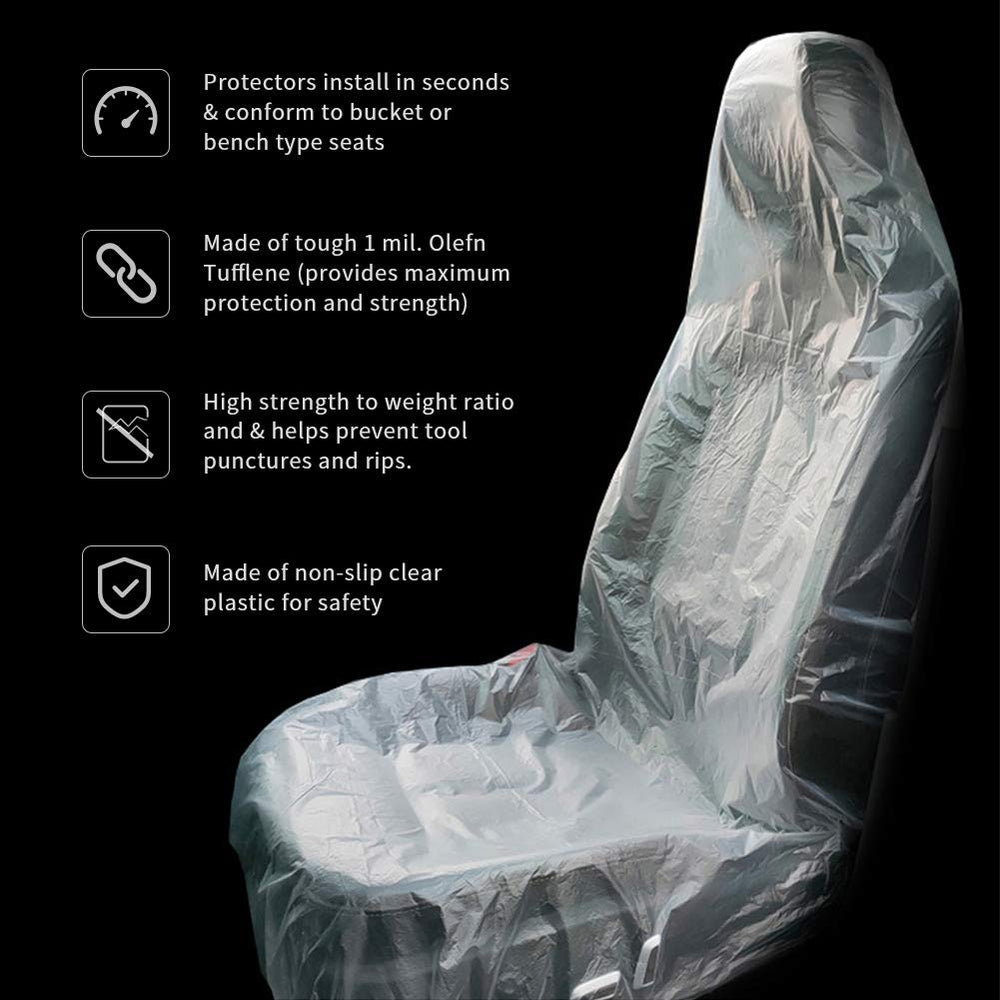 ICWEIMEI clear plastic seat cover installs quickly over seats.