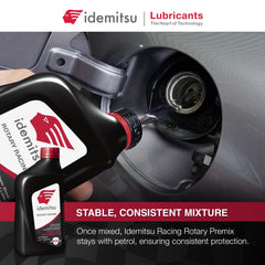 Idemitsu Premix Rotary Racing 1QT detail emphasizes viscosity and consistency.