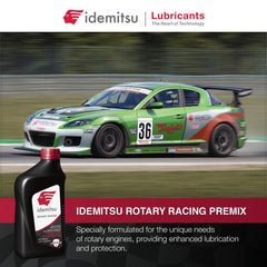 Idemitsu Premix Rotary Racing 1QT label highlights ingredients and performance use.