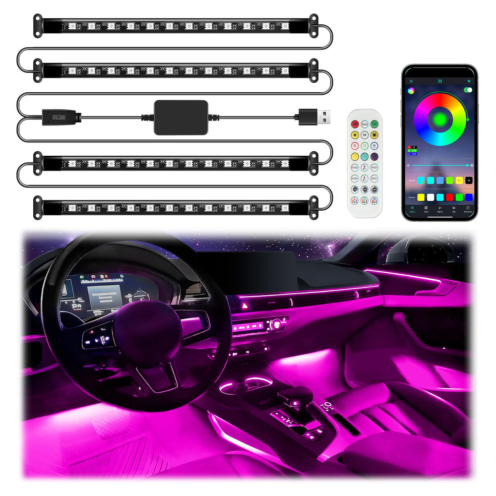 iFunyLED smart car interior LED lights with four-strip setup for customizable ambiance on the go.