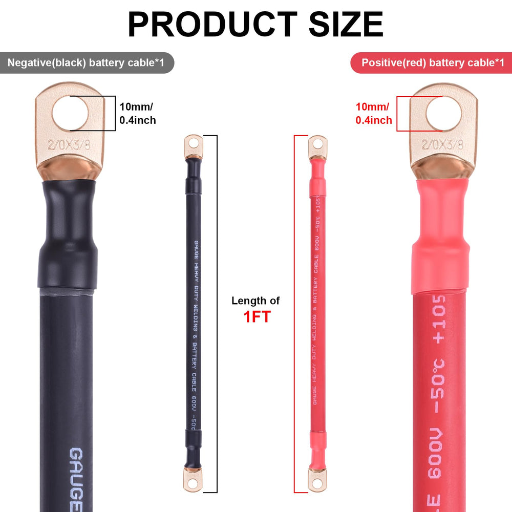 iGreely 2/0 AWG battery cable ends show sturdy lugs for secure crimped or soldered joints.
