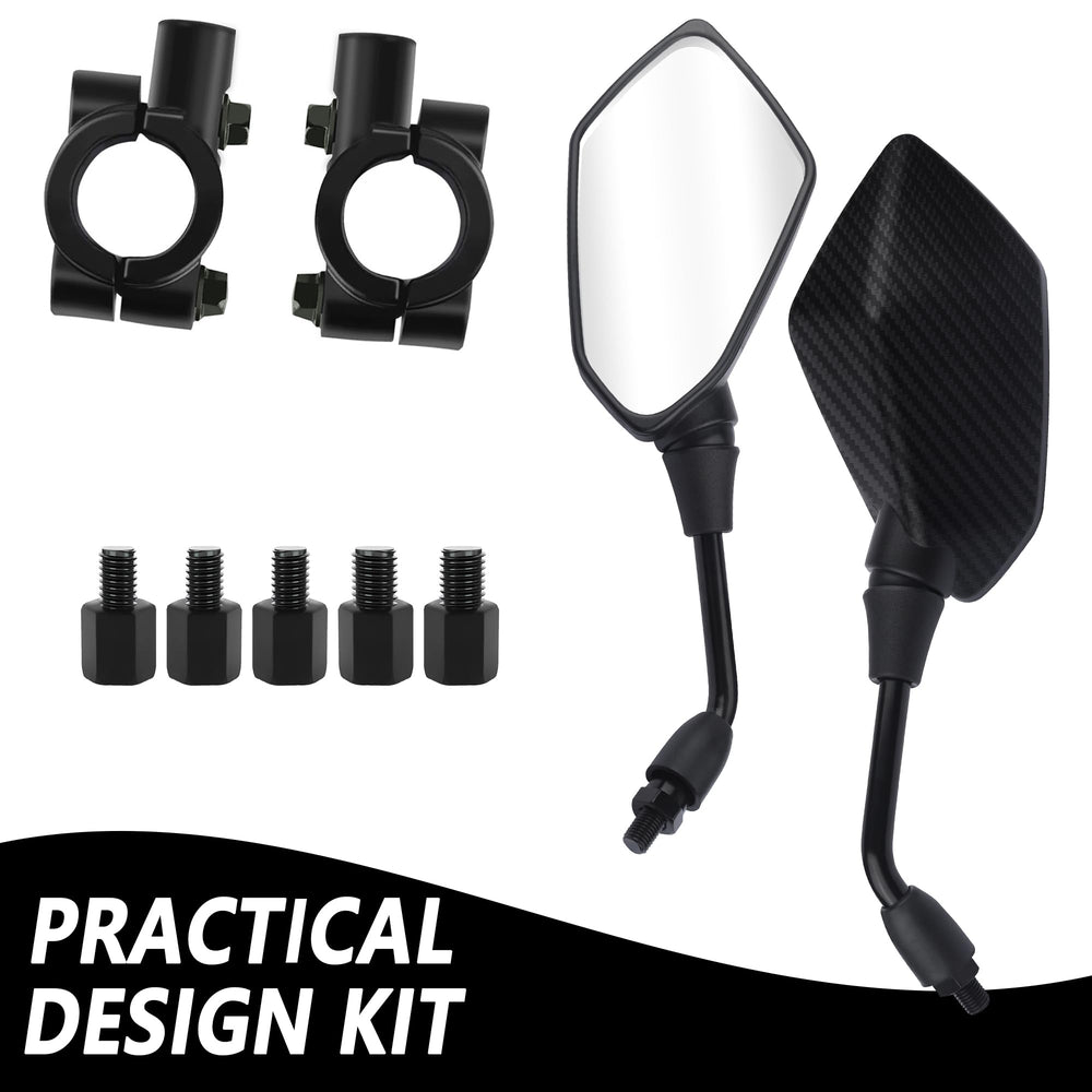 IHOTDER carbon fibre mirrors fit ATVs, scooters, and motorcycles for versatile use.