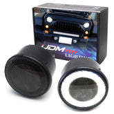 iJDMTOY smoked-lens LED front grille lamp enhances Jeep Wrangler visibility