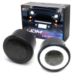 iJDMTOY smoked-lens LED front grille lamp enhances Jeep Wrangler visibility
