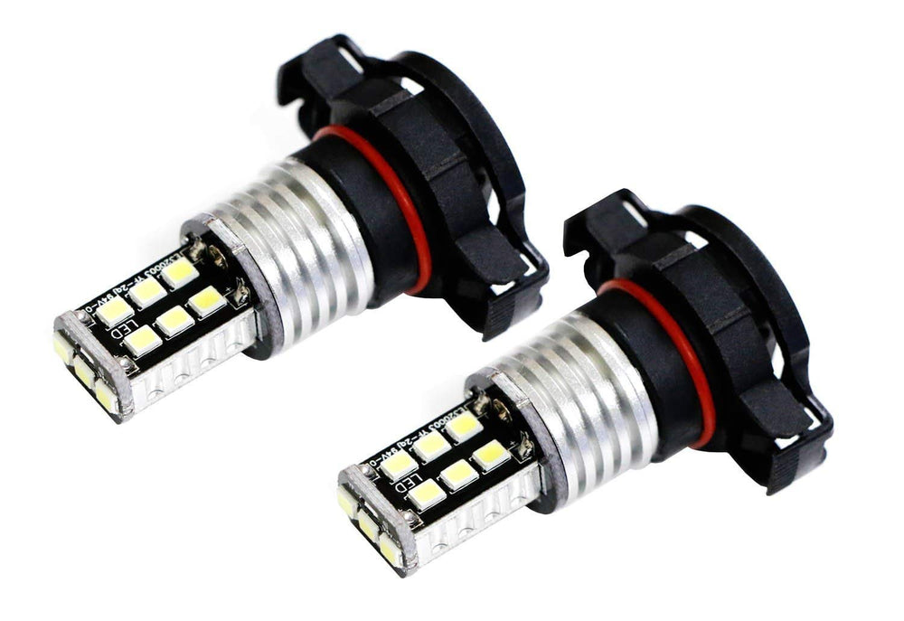 Close-up of packaging and connections for iJDMTOY DRL bulbs on Jeep Compass.