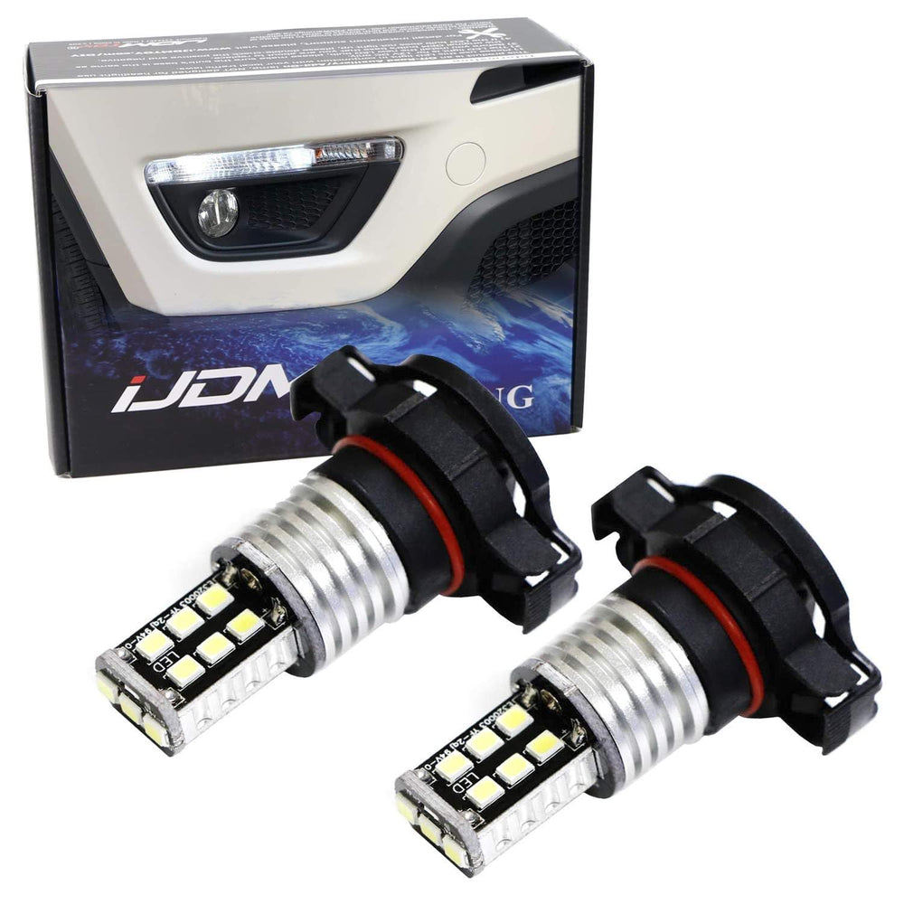 iJDMTOY white 15-SMD DRL bulbs mounted on Jeep Compass front for brighter daytime running light.