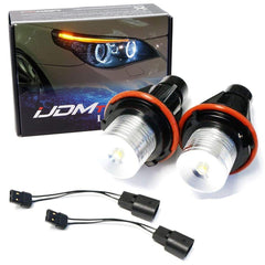 iJDMTOY white LED angel eye ring bulb installed in BMW front halo for improved visibility