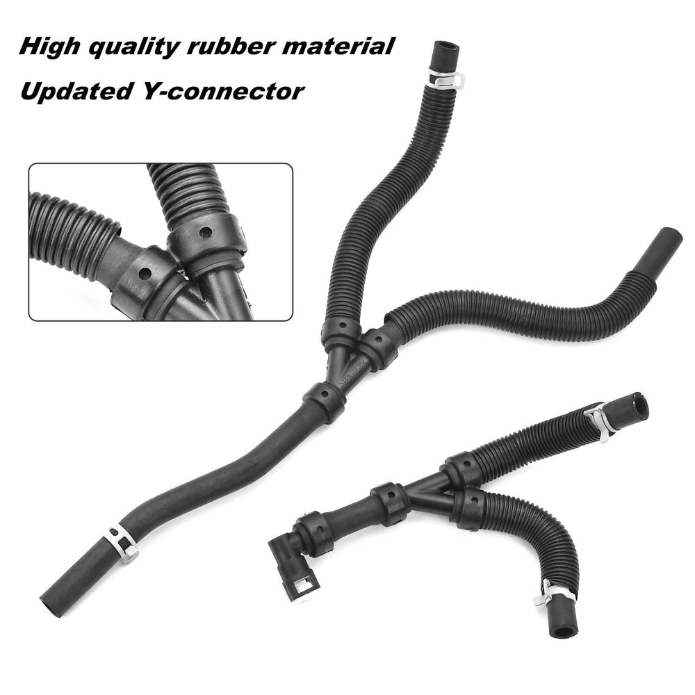 Iker heater hose Y-connection close-up highlights updated connector for reliability.