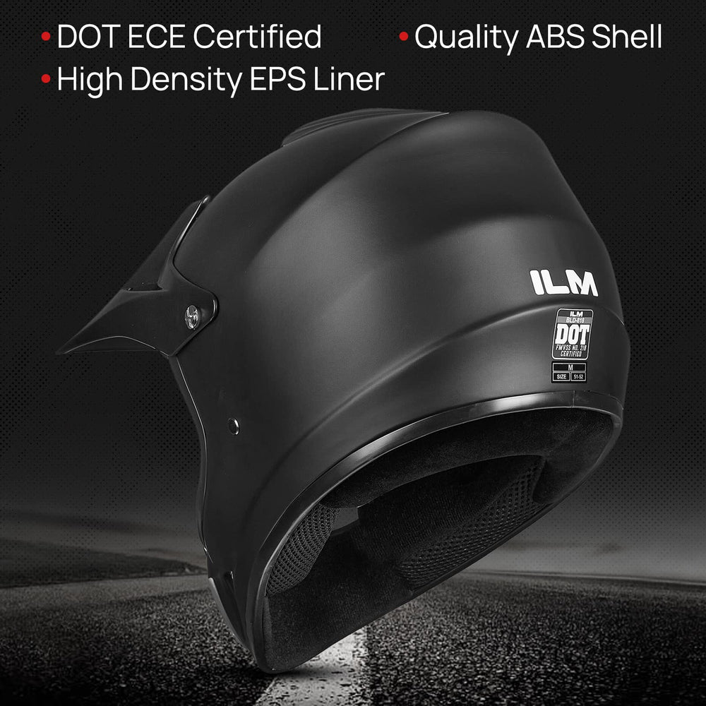 ILM BLD-818 matte black side view helmet provides durable off-road protection for youth