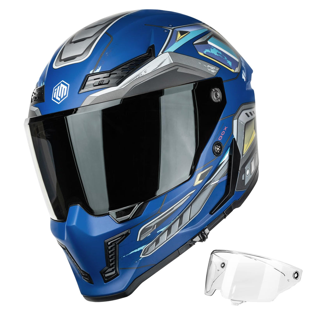 ILM MF509 Cyborg Blue front view helmet for clear, confident riding protection