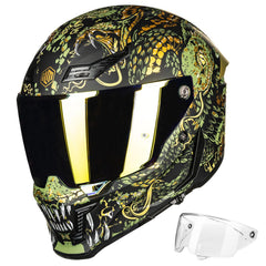 ILM MF509 Mythology Gold helmet front angle for clear street visibility