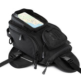 ILM motorcycle tank bag with magnetic four-strap system for stable mounting.
