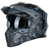 ILM open-face helmet front view in blue mecha for versatile riding comfort.