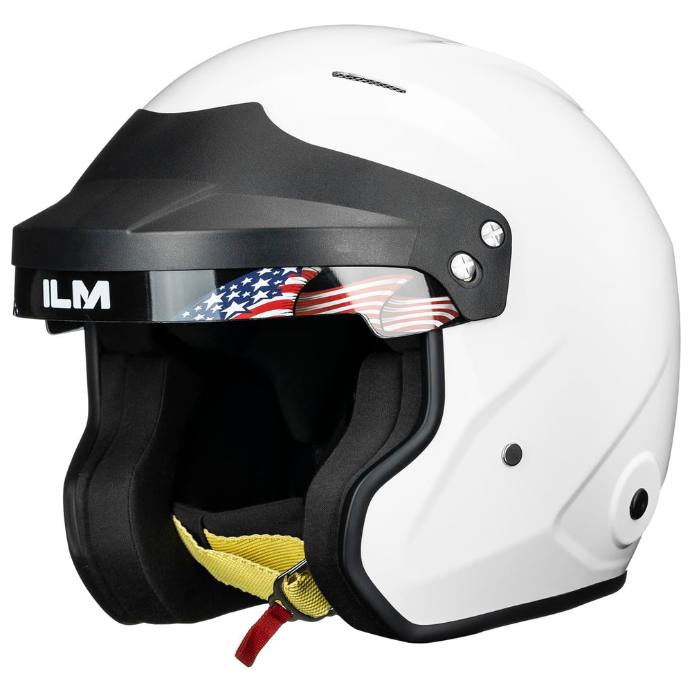 ILM Snell SA2025 open-face helmet front view showing lightweight fiberglass shell.