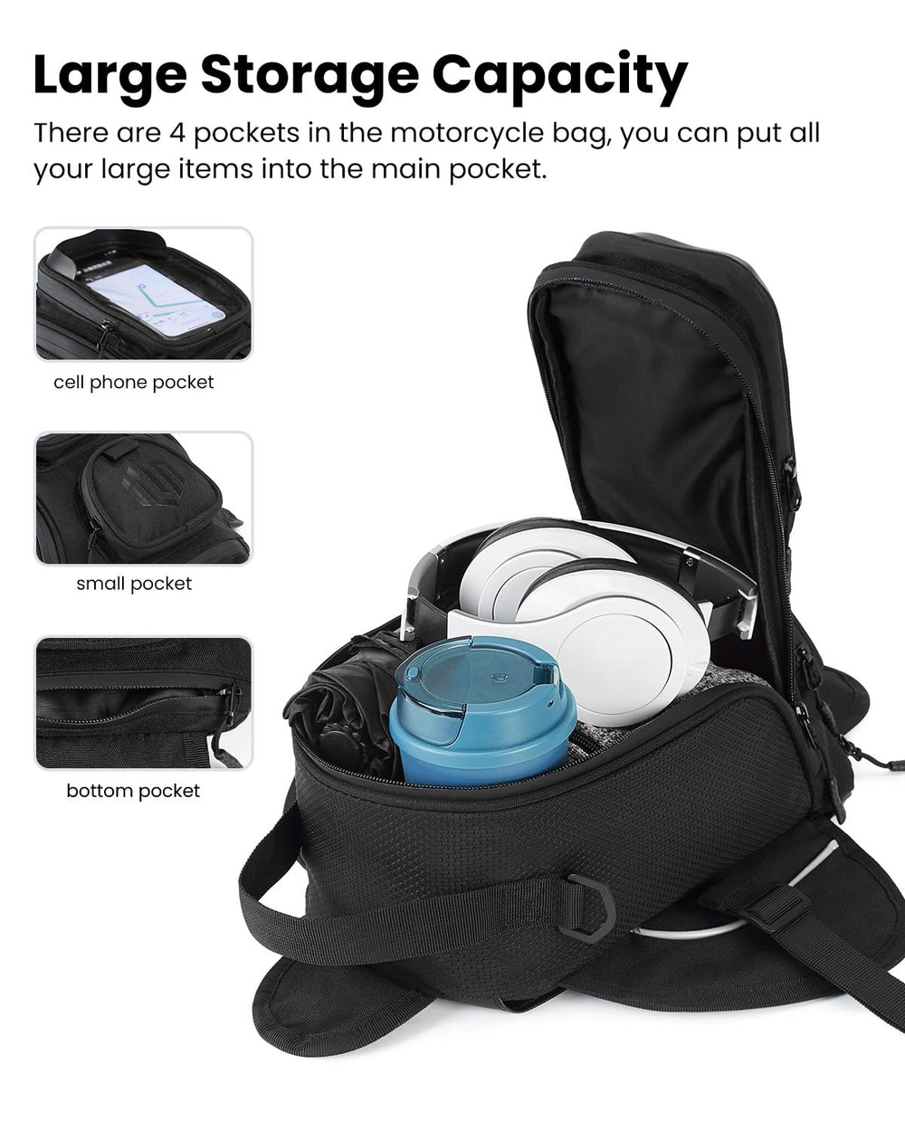 ILM tank bag with four pockets organizes daily essentials.