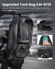 ILM tank bag top pocket keeps phone accessible for navigation.