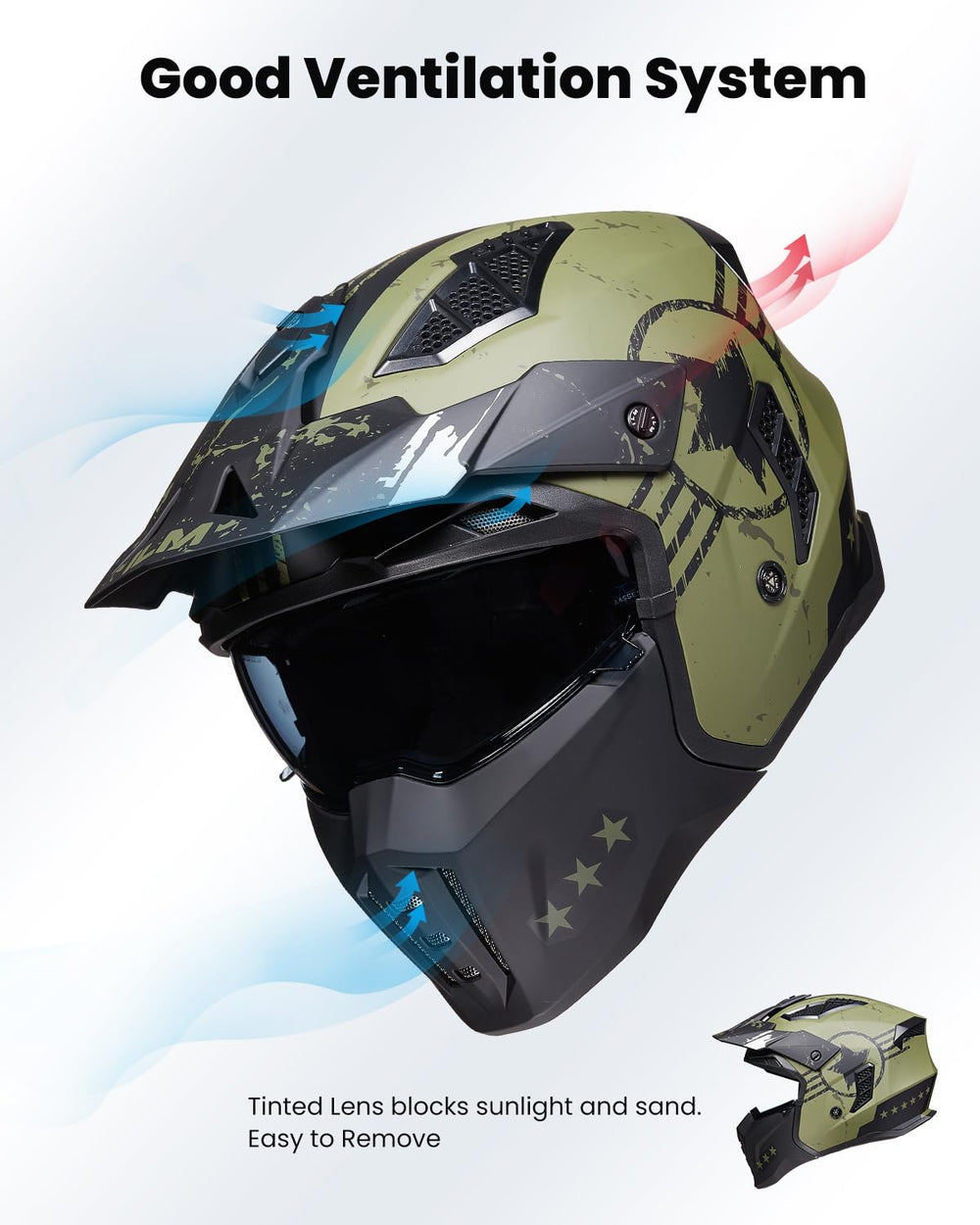 ILM Z302 army green visor blocks sun and debris
