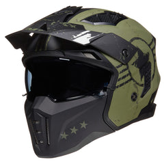 ILM Z302 open-face helmet army green front view with detachable brim for versatility