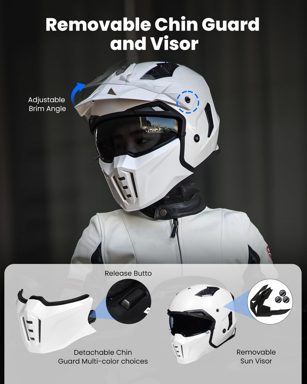 ILM Z302 open-face helmet white side view for versatile wear