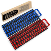 GOOACC Socket Organizer Tray 1/4 inch 3/8 inch 1/2 inch Socket Holder Portable Socket Rail Organizer Trays for Tool Box Drawer, 2Pcs Set Socket Tray Holds 160-Piece SAE Metric Socket, Blue & Red