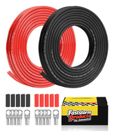 FASTSTORM 6 AWG Battery Cable, 10 Feet Black + 10Feet Red Flexible 6 Gauge Wire with 5pcs of 5/16" & 5pcs 3/8" Tinned Copper Lugs Terminal Welding Cable + Heat Shrink Tubing for Auto Solar Marine RV