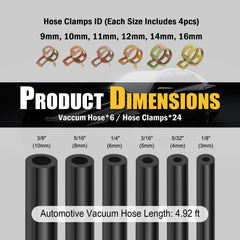 EWOJUYE 6Pcs Silicone Vacuum Hose Kit, 4.92ft Lengths with Clamps & Connectors – Automotive Vacuum Lines