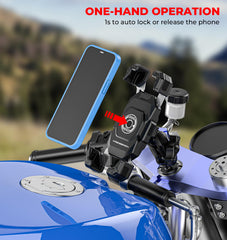 VAZESWIN Motorcycle Fork Stem Phone Mount, 1s Auto Lock & Release, Anti-Theft Motorcycle Phone Holder with Aluminum Alloy 1" Ball Short Arm, for 12-25.4mm Diameter Fork Stems, for 5.4"-7" Cellphones