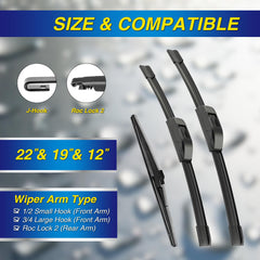 5 PLUS® Silicone Windshield Wipers Replacement for 2001-2007 Toyota Highlander, 2001-2005 Toyota Rav4 Wiper Blades(Set of 3),Automotive Replacement Windshield Wiper Blades For My Car-22"/19"/12"