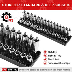 8PCS Socket Organizer Tray Set,SAE & Metric Socket Trays, 2PCS 1/4", 4PCS 3/8", 2PCS 1/2" Drive Deep and Shallow Socket Holders for Toolboxes (8pcs socket organizer)