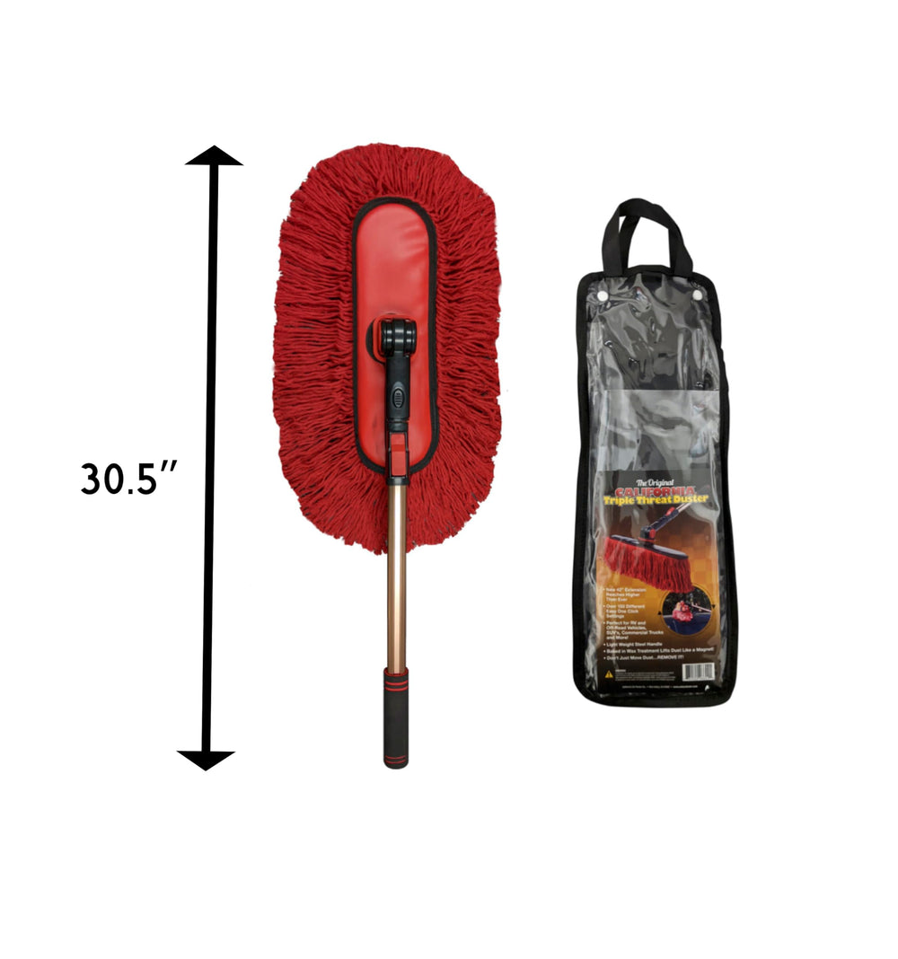 Red angle button adjusts head position for precise dusting on the California Car Duster.