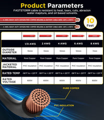 FASTSTORM 6 AWG Battery Cable, 10 Feet Black + 10Feet Red Flexible 6 Gauge Wire with 5pcs of 5/16" & 5pcs 3/8" Tinned Copper Lugs Terminal Welding Cable + Heat Shrink Tubing for Auto Solar Marine RV