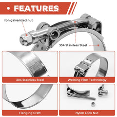 AKIHISA 24-Pack T-Bolt Hose Clamps, Stainless Steel 304 | 12 Sizes, 28–116mm Range for 0.75–4 Inch Hose ID | Turbo Intake/Intercooler Clamp