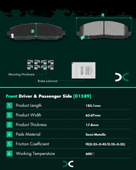 SCITOO Disc Brake Pad Set Front Semi-Metal Rear Ceramic 8PCS w/Hardware Fit For Chrysler For Grand Caravan 2021-2023,For Chrysler For Pacifica 2017-2022,For Chrysler For Voyager 2020-2022