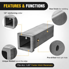 Nilight Hitch Adapter 1-1/4 x 6 Combo Bar | Weld-On Receiver Tube, Raw Steel