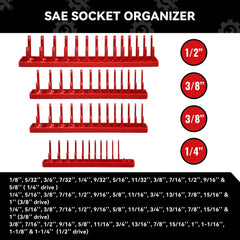 8PCS Socket Organizer Tray Set,SAE & Metric Socket Trays, 2PCS 1/4", 4PCS 3/8", 2PCS 1/2" Drive Deep and Shallow Socket Holders for Toolboxes (8pcs socket organizer)