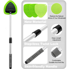 XINDELL 29-Inch Windshield Cleaner Tool – Extended Handle, 4 Microfiber Pads & Nano-Fiber Pad Kit