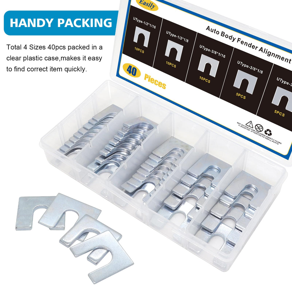 Easily 40pcs shim set with 1/2-slot 1/8-inch thickness aids front-end alignment.