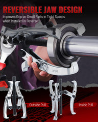 Reywoo Gear Puller Set, 3" 4" 6" 8" Bearing Puller Kit for Pulley Gear Bearing Flywheel Removal, Cr-V Steel 2 Jaw & 3 Jaw Gear Puller with Reversible Jaws