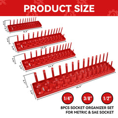 8PCS Socket Organizer Tray Set,SAE & Metric Socket Trays, 2PCS 1/4", 4PCS 3/8", 2PCS 1/2" Drive Deep and Shallow Socket Holders for Toolboxes (8pcs socket organizer)