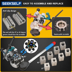 SEEKSELF Professional Brake Line Flaring Tool Kit for 45 & 37 Degree Single, Double and Bubble Flares, 3/16", 1/4", 5/16", 3/8" and 4.75mm Steel Copper Metal Tubing