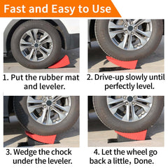 OULEME RV Leveling Blocks, Camper Leveler System 2 Packs for Dual Axle Tandem Wheel Travel Trailer, Include 2 Curved Leveler Ramp, 2 Chock, 2 Rubber Mat, 1 T Bubble Level, 1 Carry Bag