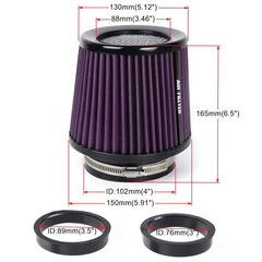 MIADILA 3 Sizes Inlet Cold Air Intake Filter – High Flow Purple Cone (3in, 3.5in, 4in)