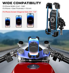 VAZESWIN Motorcycle Fork Stem Phone Mount, 1s Auto Lock & Release, Anti-Theft Motorcycle Phone Holder with Aluminum Alloy 1" Ball Short Arm, for 12-25.4mm Diameter Fork Stems, for 5.4"-7" Cellphones