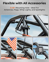 KEMIMOTO 1-PC UTV Whip Mount Flag Light Bracket for 1.75–2 in Roll Bars | Polaris RZR, Maverick X3, Commander