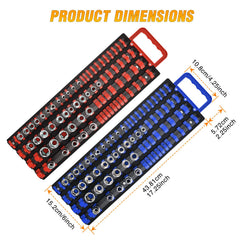 GOOACC Socket Organizer Tray 1/4 inch 3/8 inch 1/2 inch Socket Holder Portable Socket Rail Organizer Trays for Tool Box Drawer, 2Pcs Set Socket Tray Holds 160-Piece SAE Metric Socket, Blue & Red