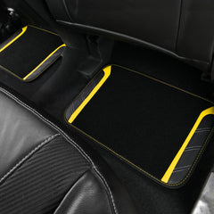 CAR PASS Leather Steering Wheel Cover and Waterproof Car Floor Mats,Microfiber Universal Car Combo Fit for 95% Sedan SUV Van Truck,14.5-15 inch Sporty Anti-Slip Safety Comfortable Design, Black&Yellow