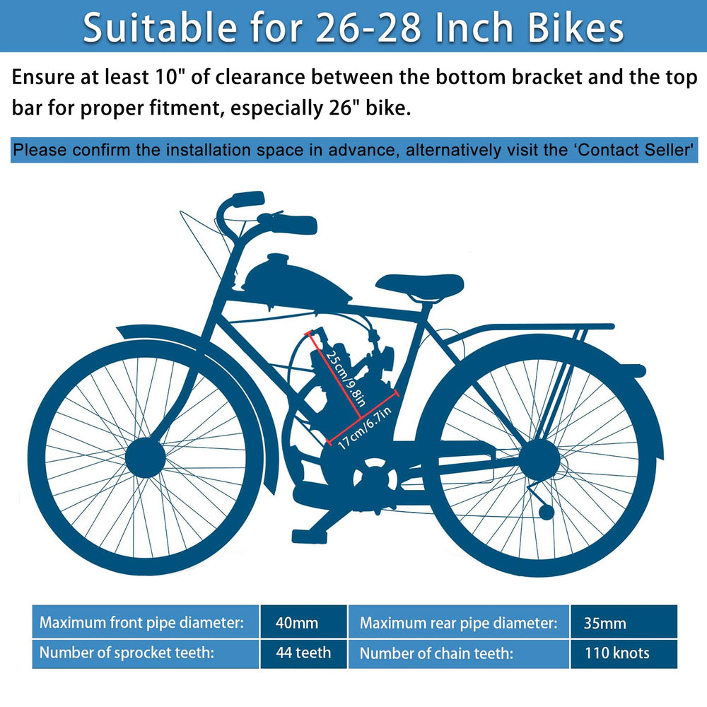 IMAYCC 80cc compatibility guide for 26-28in bikes with V-frames