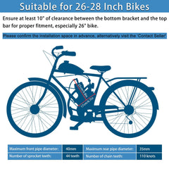 IMAYCC 80cc compatibility guide for 26-28in bikes with V-frames