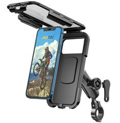 iMESTOU bike phone mount front view with IP67 waterproof protection for rain rides